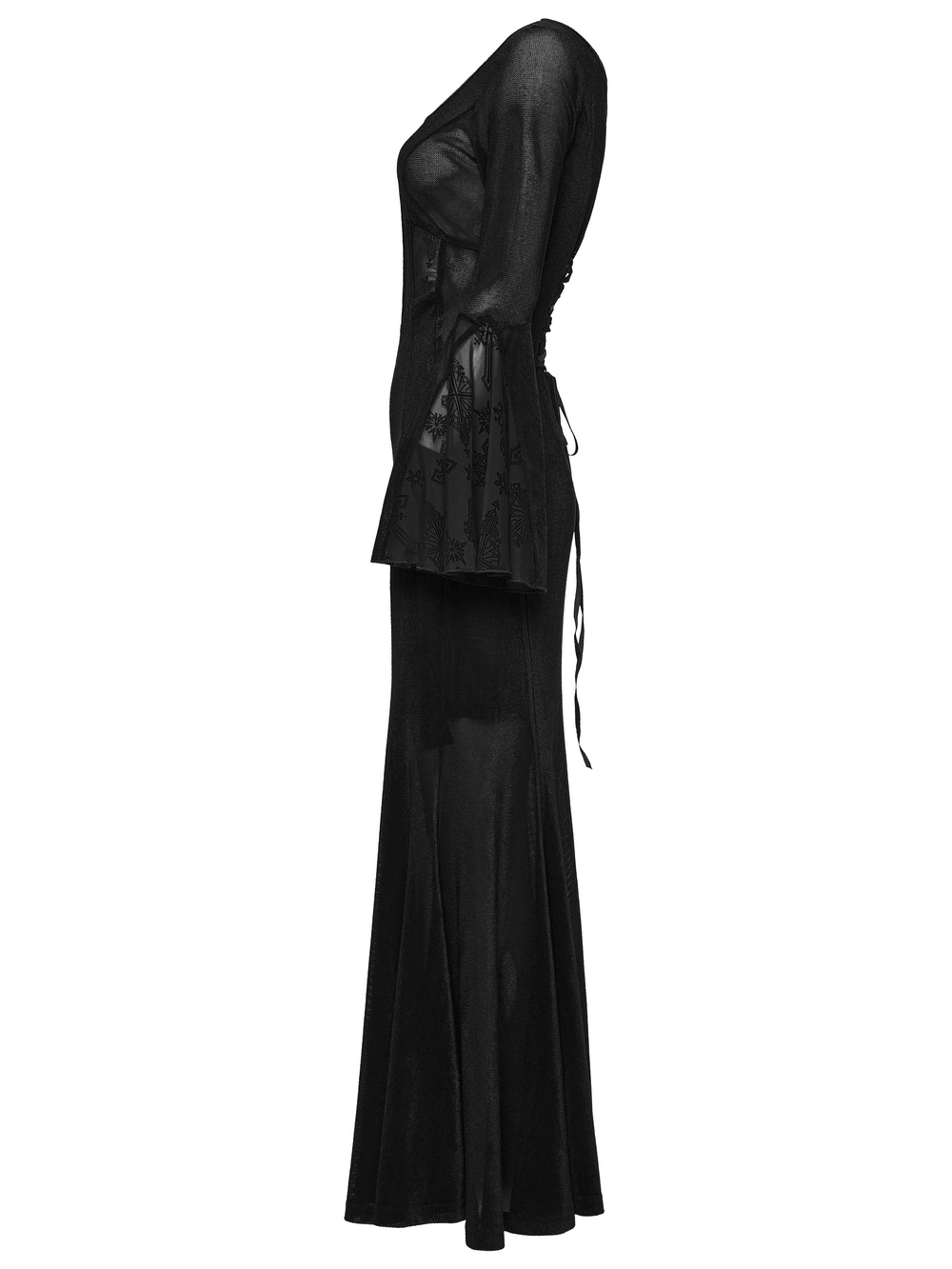 Black Gothic Cross Mesh Fishtail Maxi Dress Gown - image 5