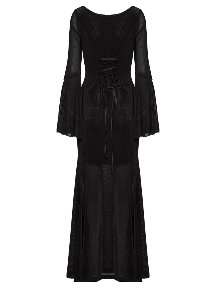 Black Gothic Cross Mesh Fishtail Maxi Dress Gown - image 6