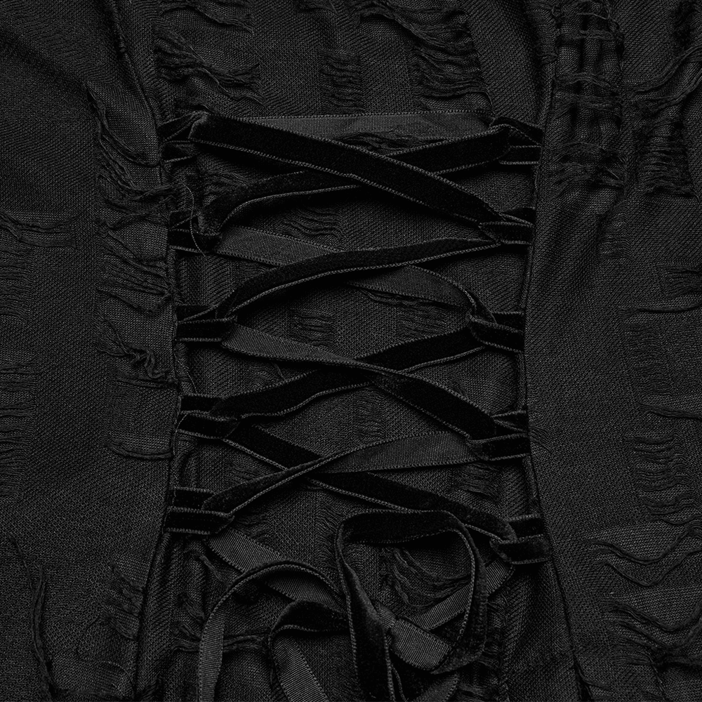 Black Gothic Lace Dress with Asymmetric Hem and Eyelets - image 8