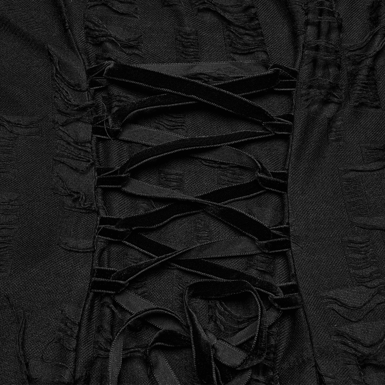 Black Gothic Lace Dress with Asymmetric Hem and Eyelets - image 8