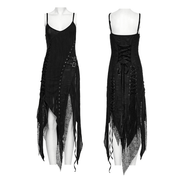 Black Gothic Lace Dress with Asymmetric Hem and Eyelets - image 3