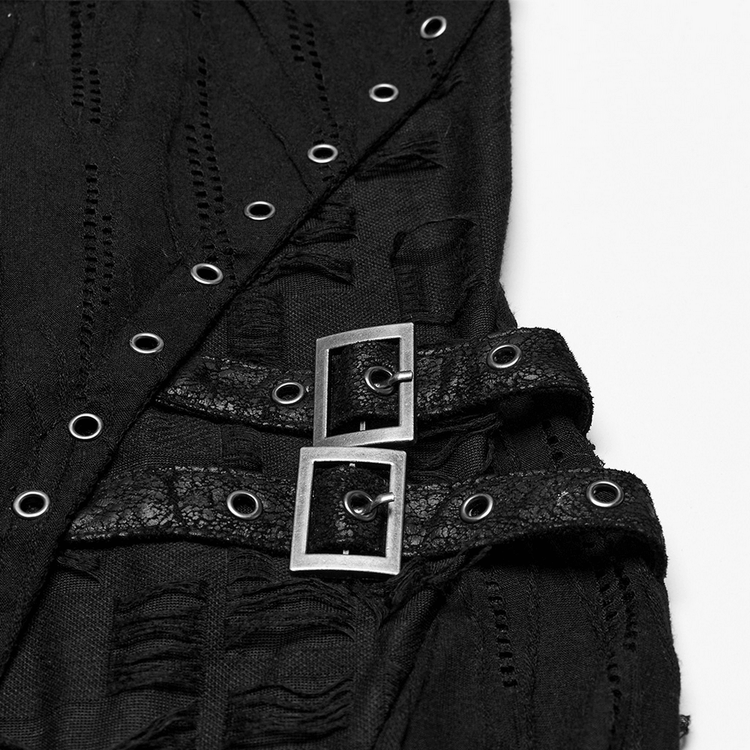 Black Gothic Lace Dress with Asymmetric Hem and Eyelets - image 7