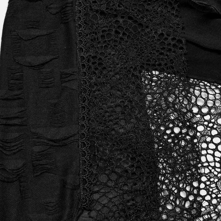 Black Gothic Lace Dress with Asymmetric Hem and Eyelets - image 9
