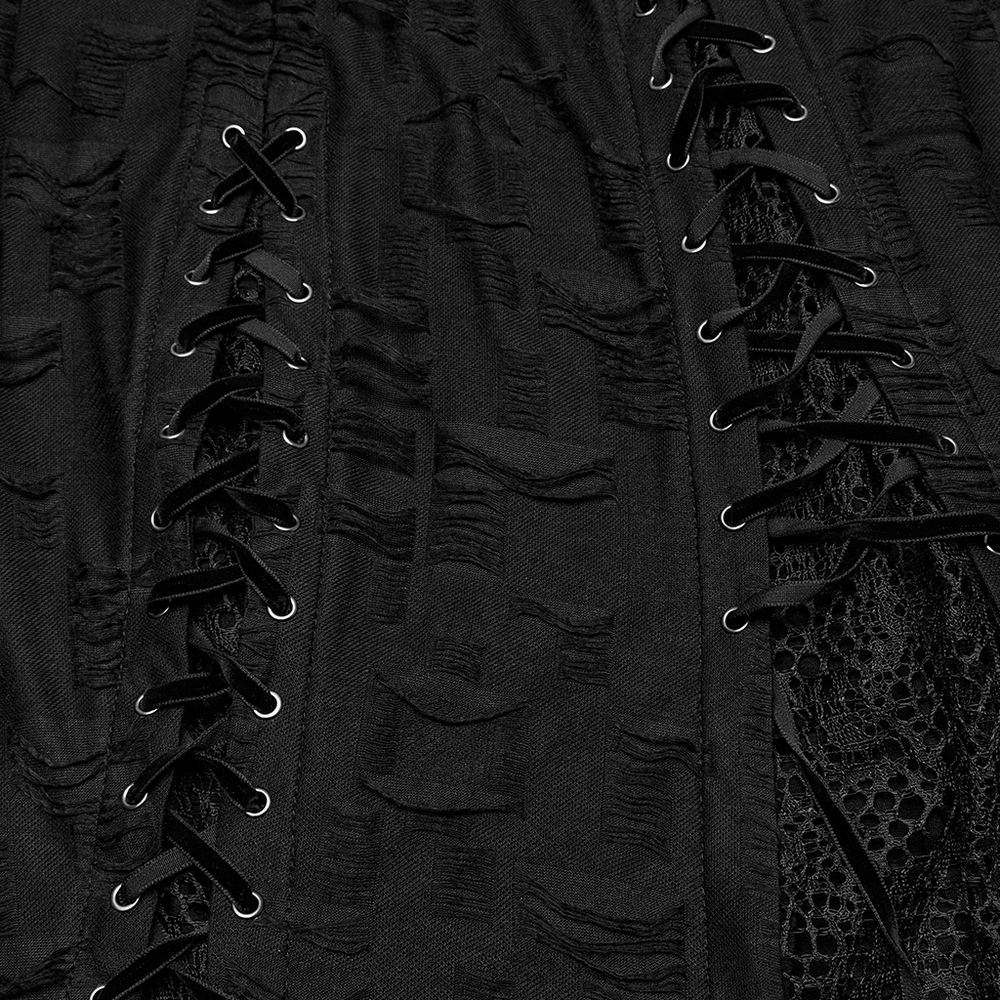 Black Gothic Lace Dress with Asymmetric Hem and Eyelets - image 10