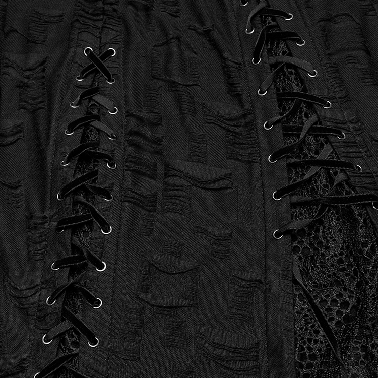 Black Gothic Lace Dress with Asymmetric Hem and Eyelets - image 10