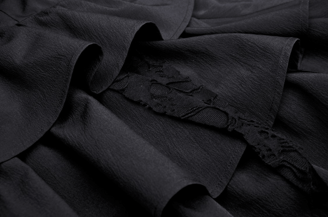 Black Gothic Lace High-Low Dress with Fringe Detailing - image 7