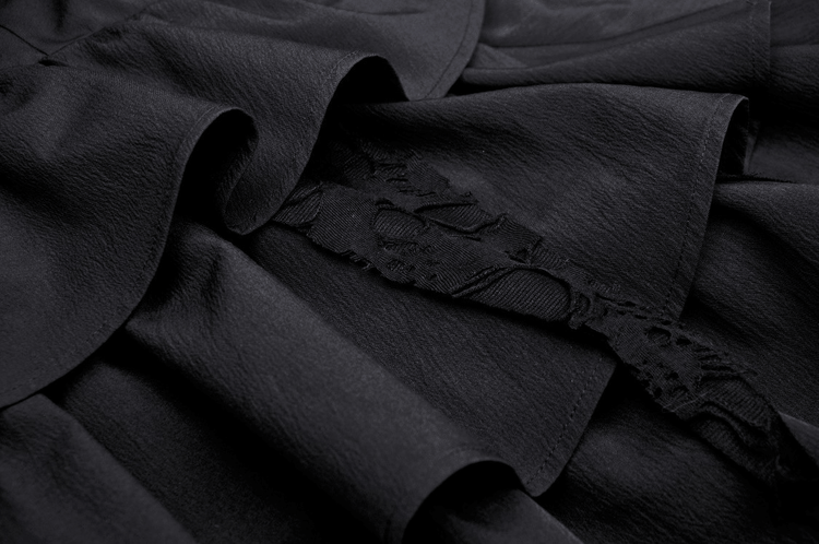 Black Gothic Lace High-Low Dress with Fringe Detailing - image 7