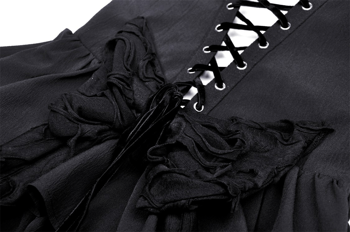 Black Gothic Lace High-Low Dress with Fringe Detailing - image 9