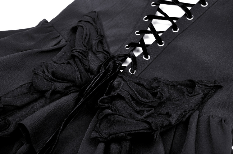 Black Gothic Lace High-Low Dress with Fringe Detailing - image 9