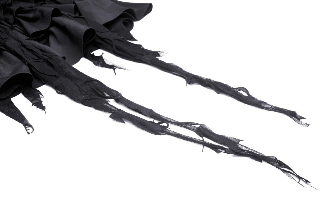 Black Gothic Lace High-Low Dress with Fringe Detailing - image 10