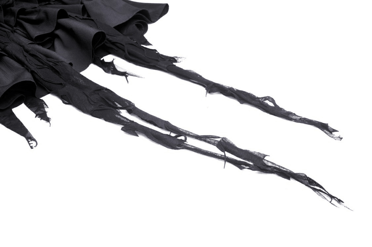 Black Gothic Lace High-Low Dress with Fringe Detailing - image 10