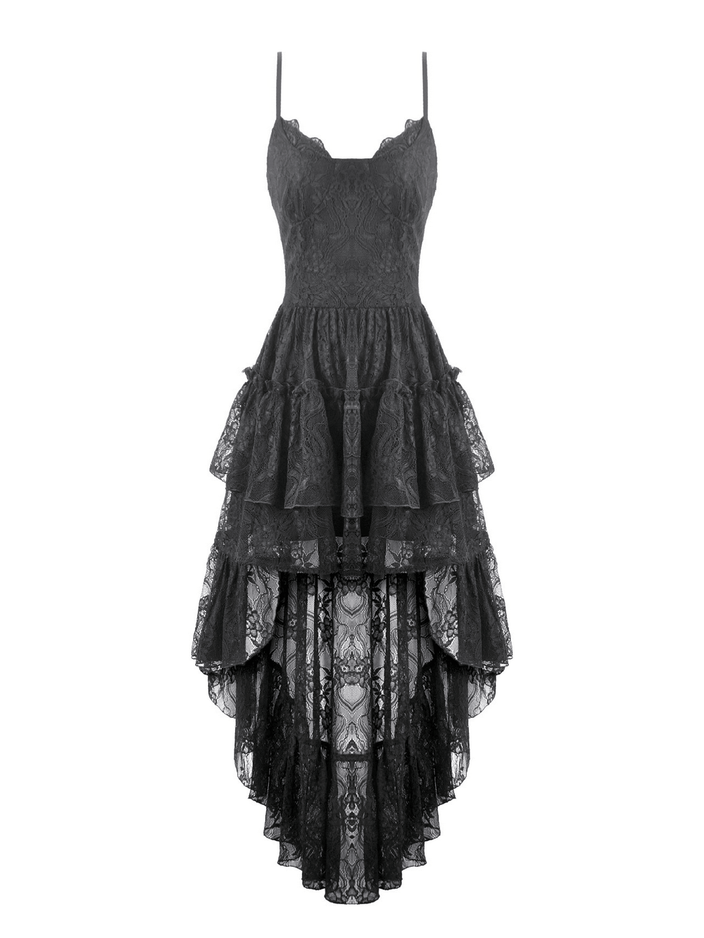 Black Gothic Lace High Low Dress with Ruffle Skirt - image 4