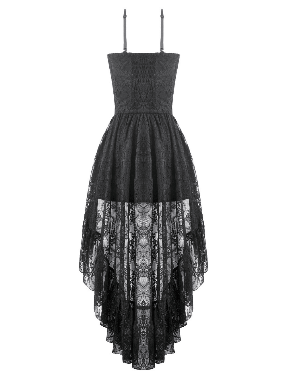 Black Gothic Lace High Low Dress with Ruffle Skirt - image 5