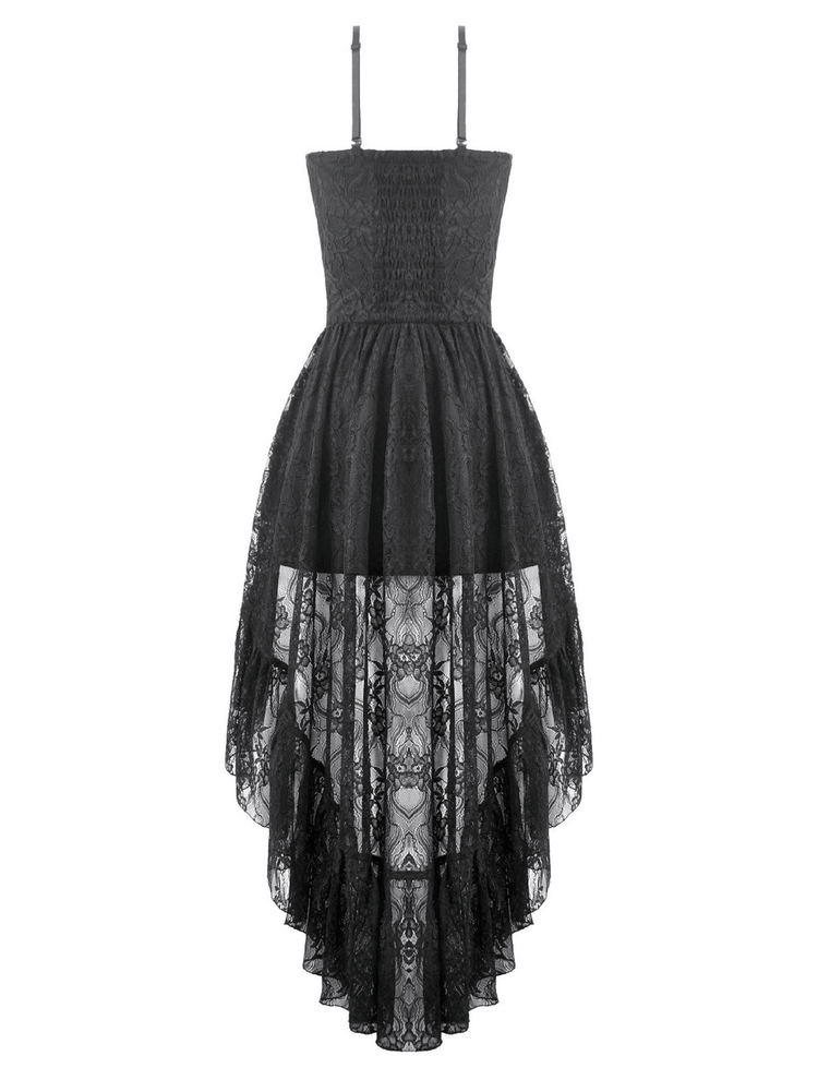 Black Gothic Lace High Low Dress with Ruffle Skirt - image 5
