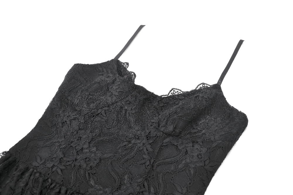 Black Gothic Lace High Low Dress with Ruffle Skirt - image 6