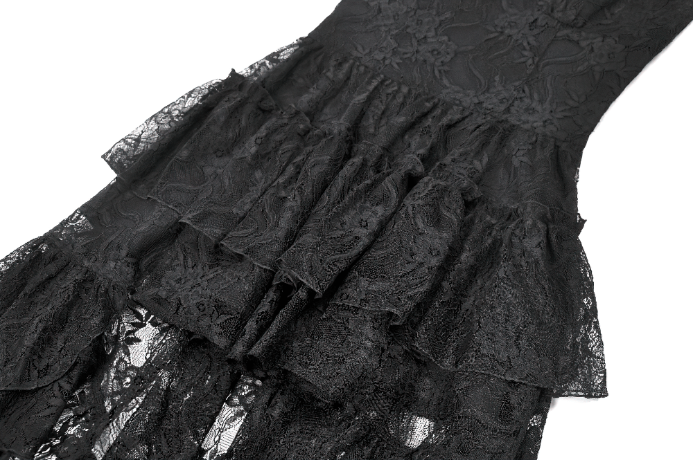 Black Gothic Lace High Low Dress with Ruffle Skirt - image 7