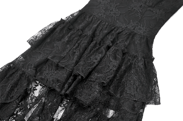 Black Gothic Lace High Low Dress with Ruffle Skirt - image 7
