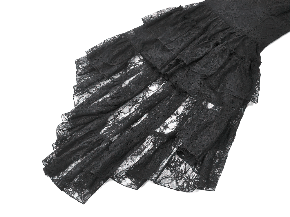 Black Gothic Lace High Low Dress with Ruffle Skirt - image 8