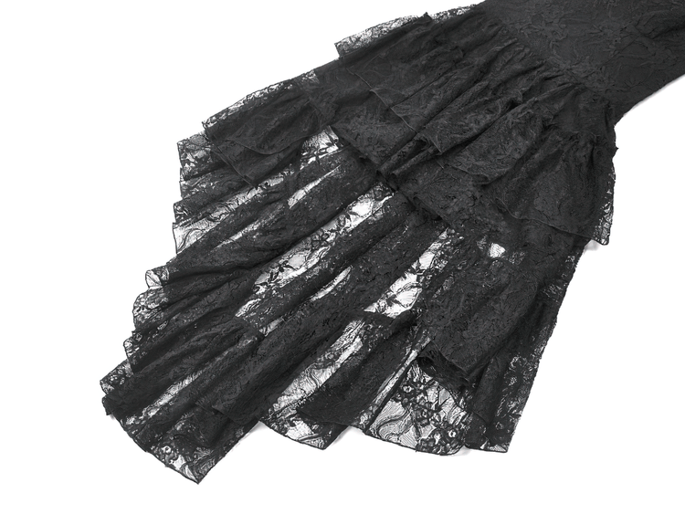 Black Gothic Lace High Low Dress with Ruffle Skirt - image 8
