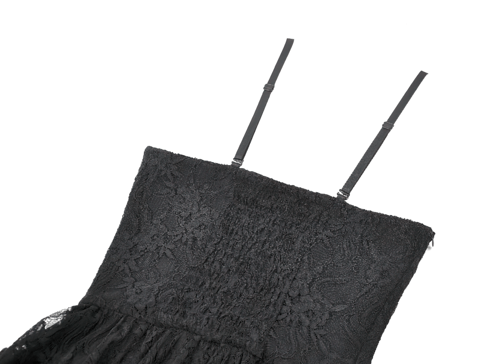 Black Gothic Lace High Low Dress with Ruffle Skirt - image 9