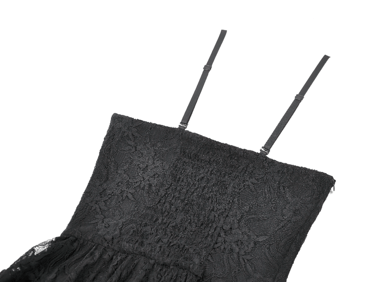 Black Gothic Lace High Low Dress with Ruffle Skirt - image 9