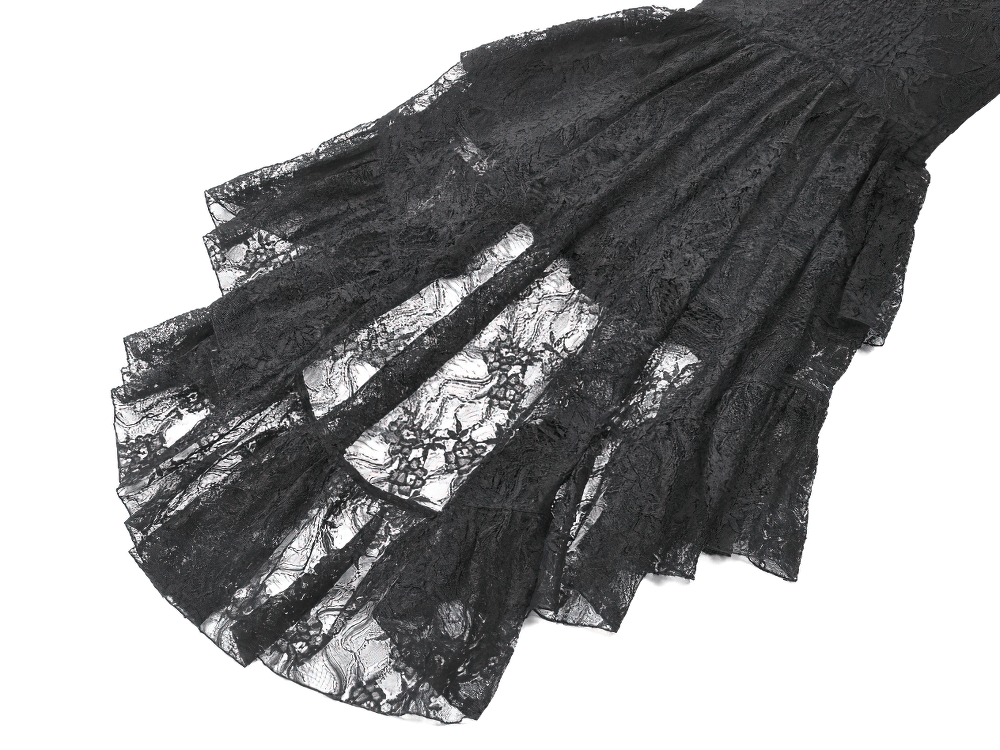 Black Gothic Lace High Low Dress with Ruffle Skirt - image 10