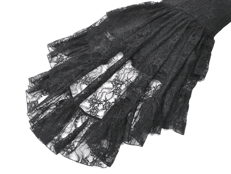 Black Gothic Lace High Low Dress with Ruffle Skirt - image 10