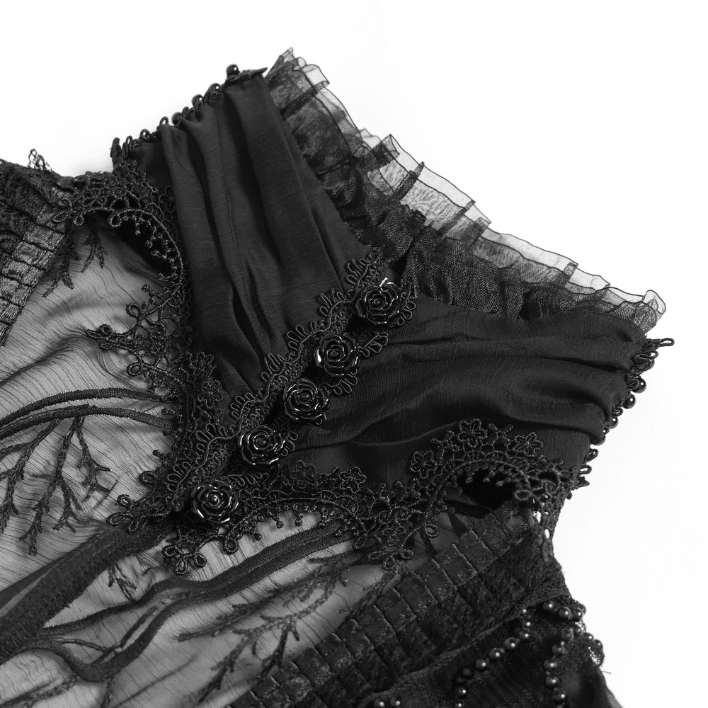 Black Gothic Lace Mesh Maxi Dress with Short Sleeves - image 7