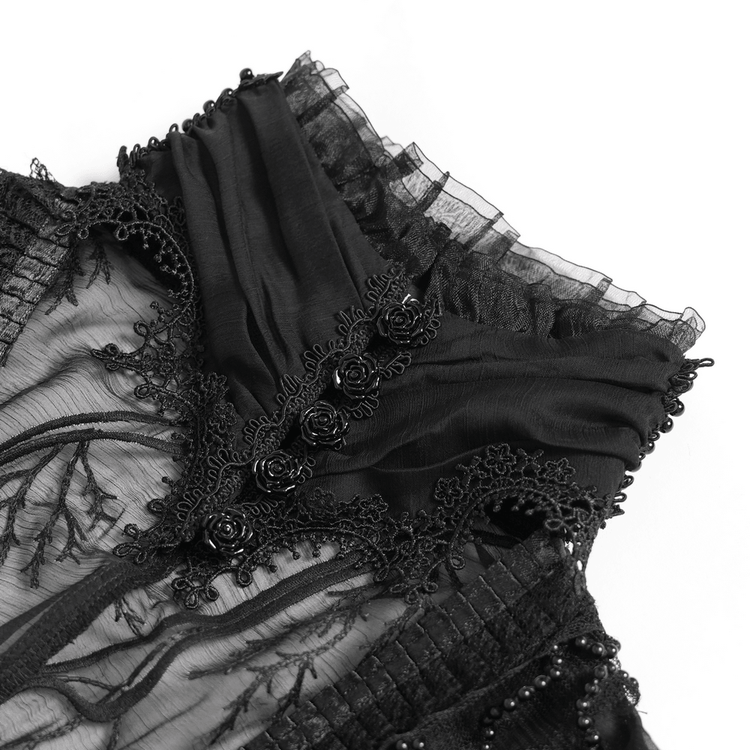 Black Gothic Lace Mesh Maxi Dress with Short Sleeves - image 7