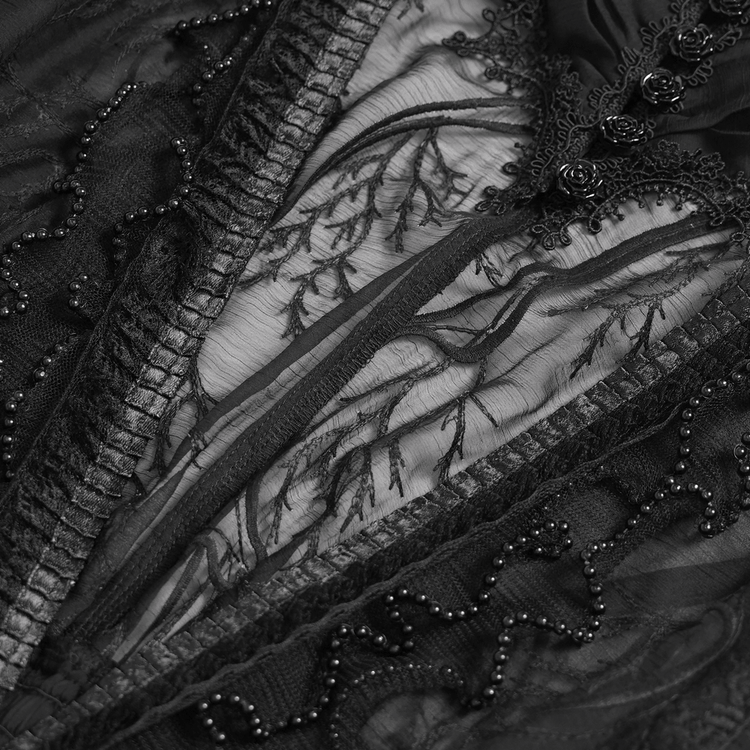 Black Gothic Lace Mesh Maxi Dress with Short Sleeves - image 8