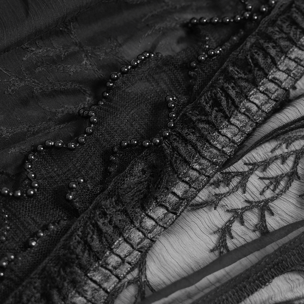 Black Gothic Lace Mesh Maxi Dress with Short Sleeves - image 9