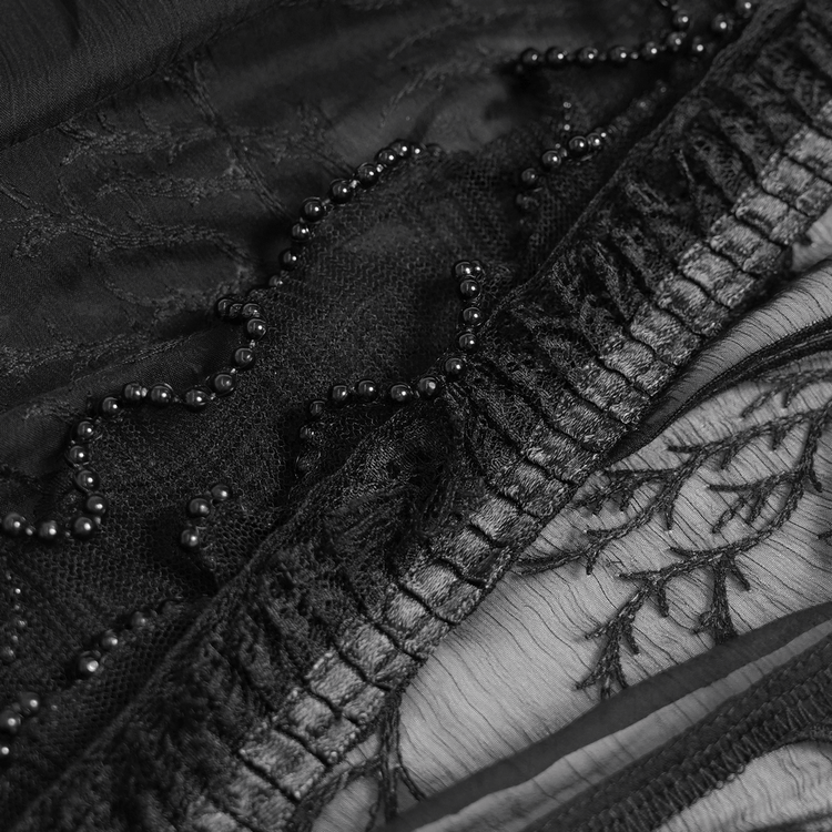 Black Gothic Lace Mesh Maxi Dress with Short Sleeves - image 9