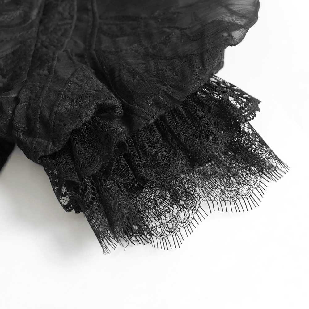 Black Gothic Lace Mesh Maxi Dress with Short Sleeves - image 10