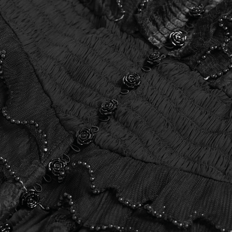 Black Gothic Lace Mesh Maxi Dress with Short Sleeves - image 11