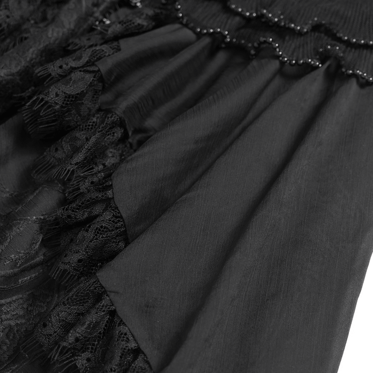 Black Gothic Lace Mesh Maxi Dress with Short Sleeves - image 12