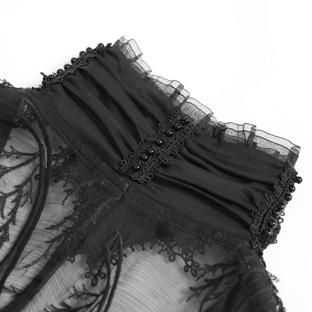 Black Gothic Lace Mesh Maxi Dress with Short Sleeves - image 14
