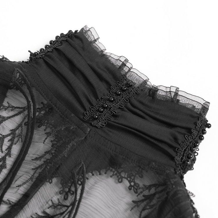 Black Gothic Lace Mesh Maxi Dress with Short Sleeves - image 14