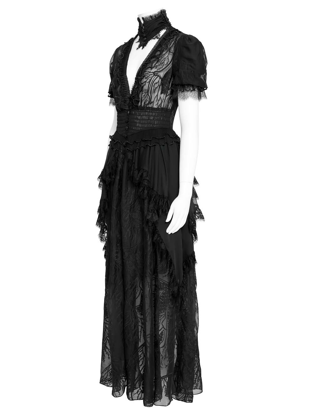 Black Gothic Lace Mesh Maxi Dress with Short Sleeves - image 5