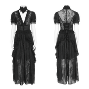 Black Gothic Lace Mesh Maxi Dress with Short Sleeves - image 3