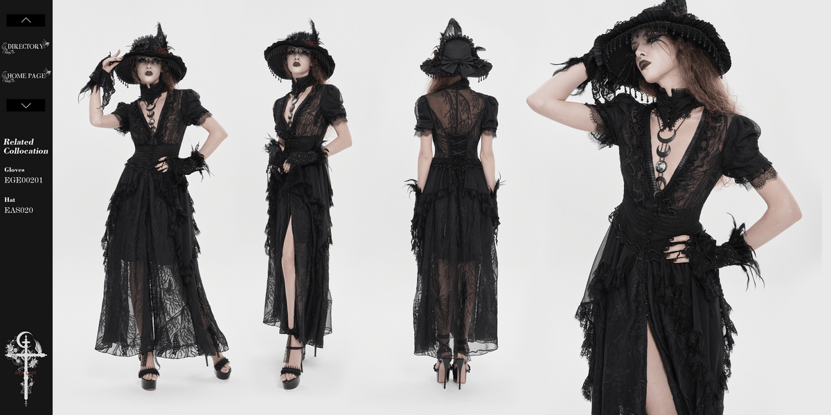 Black Gothic Lace Mesh Maxi Dress with Short Sleeves - image 28
