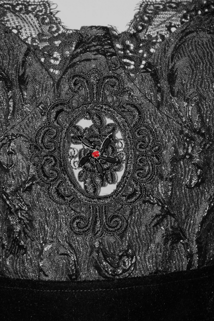 Black Gothic Lace Sleeveless Short Irregular Dress / Women's Black Dress With Red Beading - image 8