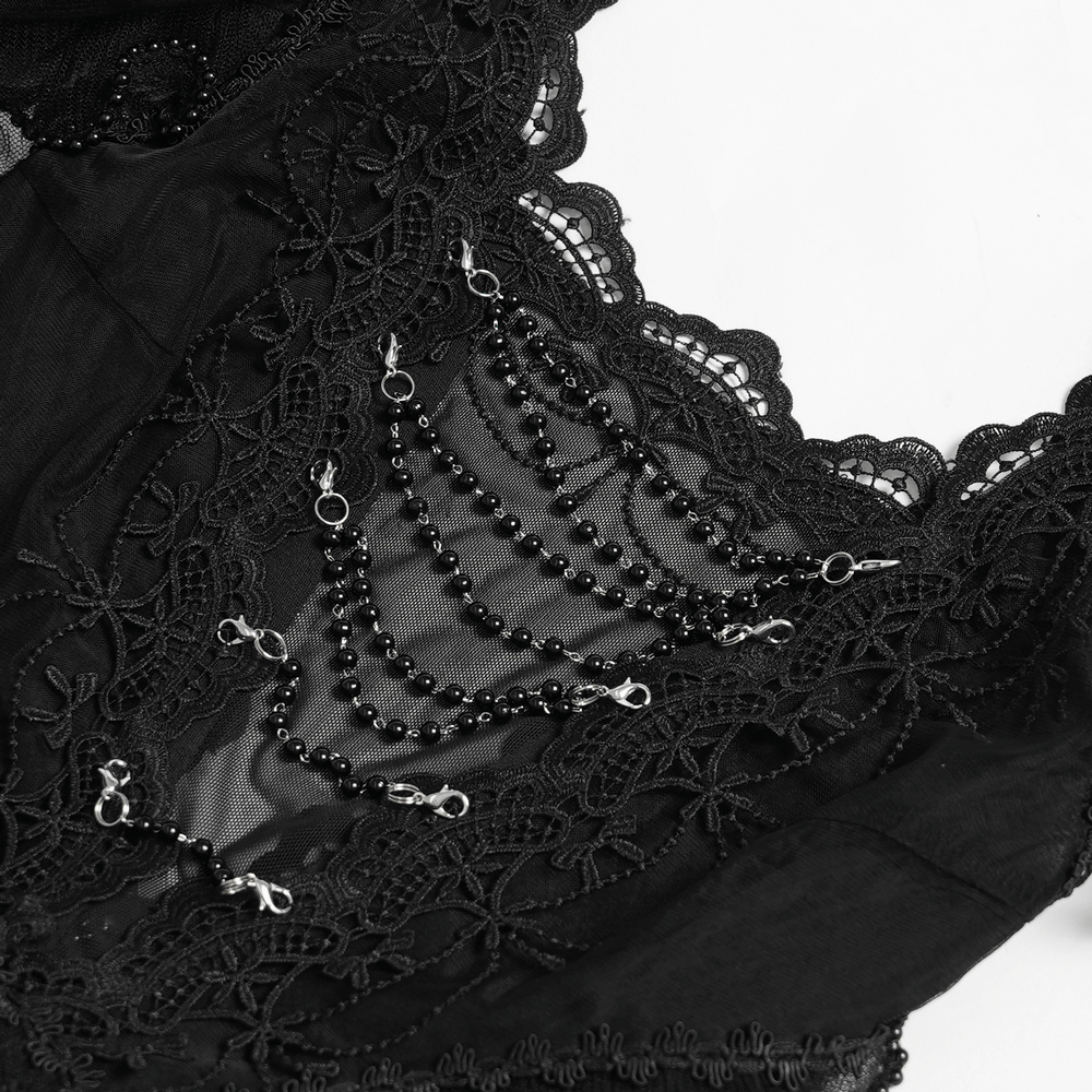 Black Gothic Lace-Up Dress with Ruffled Tulle and Roses - image 7
