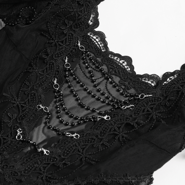 Black Gothic Lace-Up Dress with Ruffled Tulle and Roses - image 7