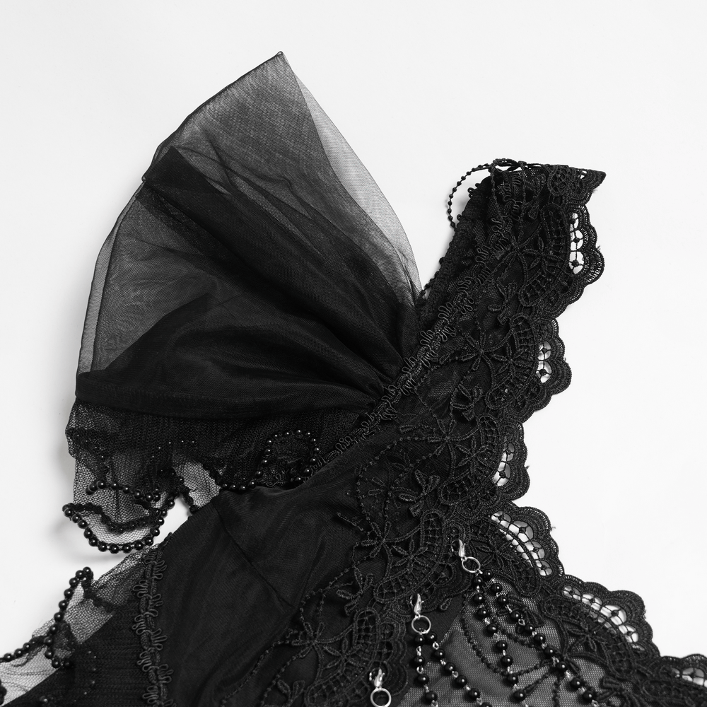 Black Gothic Lace-Up Dress with Ruffled Tulle and Roses - image 8