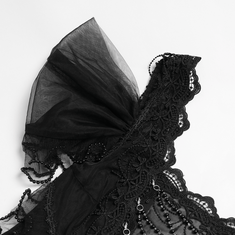 Black Gothic Lace-Up Dress with Ruffled Tulle and Roses - image 8