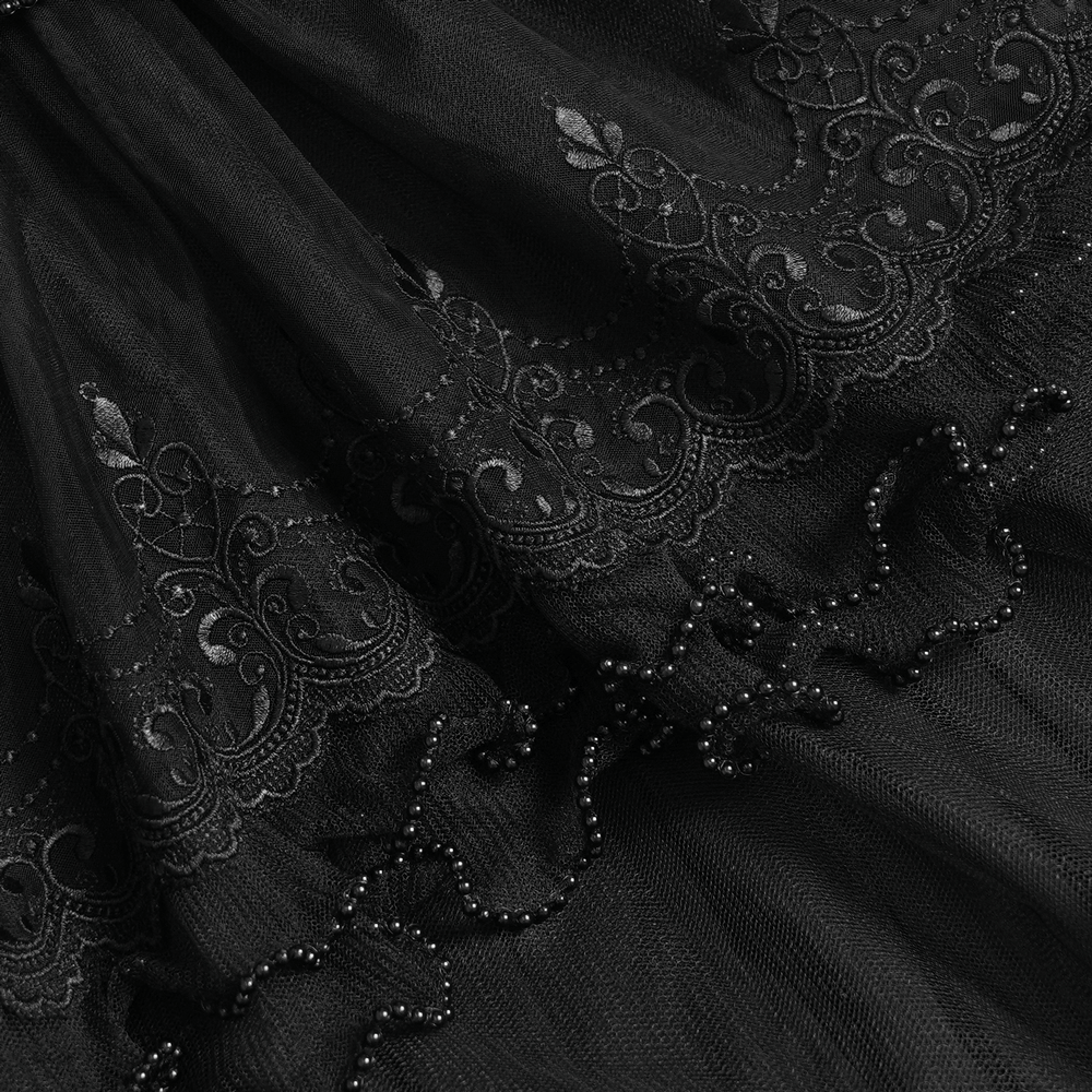 Black Gothic Lace-Up Dress with Ruffled Tulle and Roses - image 11