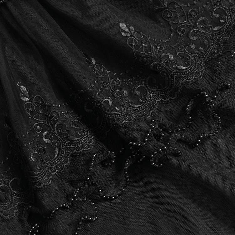 Black Gothic Lace-Up Dress with Ruffled Tulle and Roses - image 11
