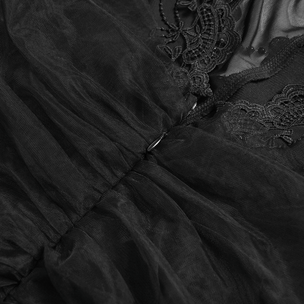 Black Gothic Lace-Up Dress with Ruffled Tulle and Roses - image 13