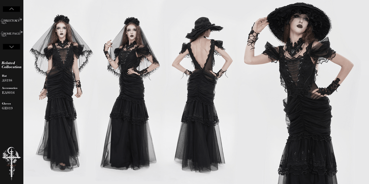 Black Gothic Lace-Up Dress with Ruffled Tulle and Roses - image 19