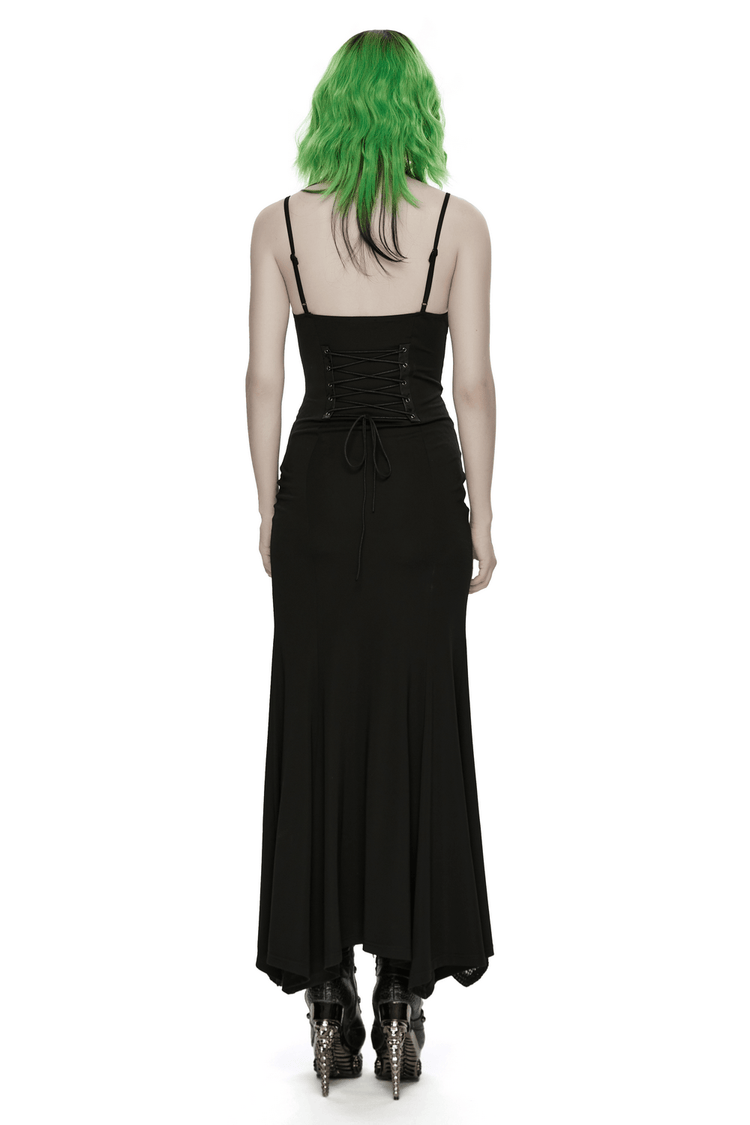 Black Gothic Lace-Up Mermaid Fishnet Maxi Dress - image 2